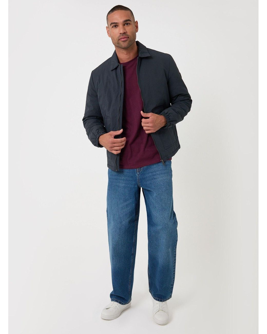 Threadbare Blue Showerproof Collared Harrington Jacket for men