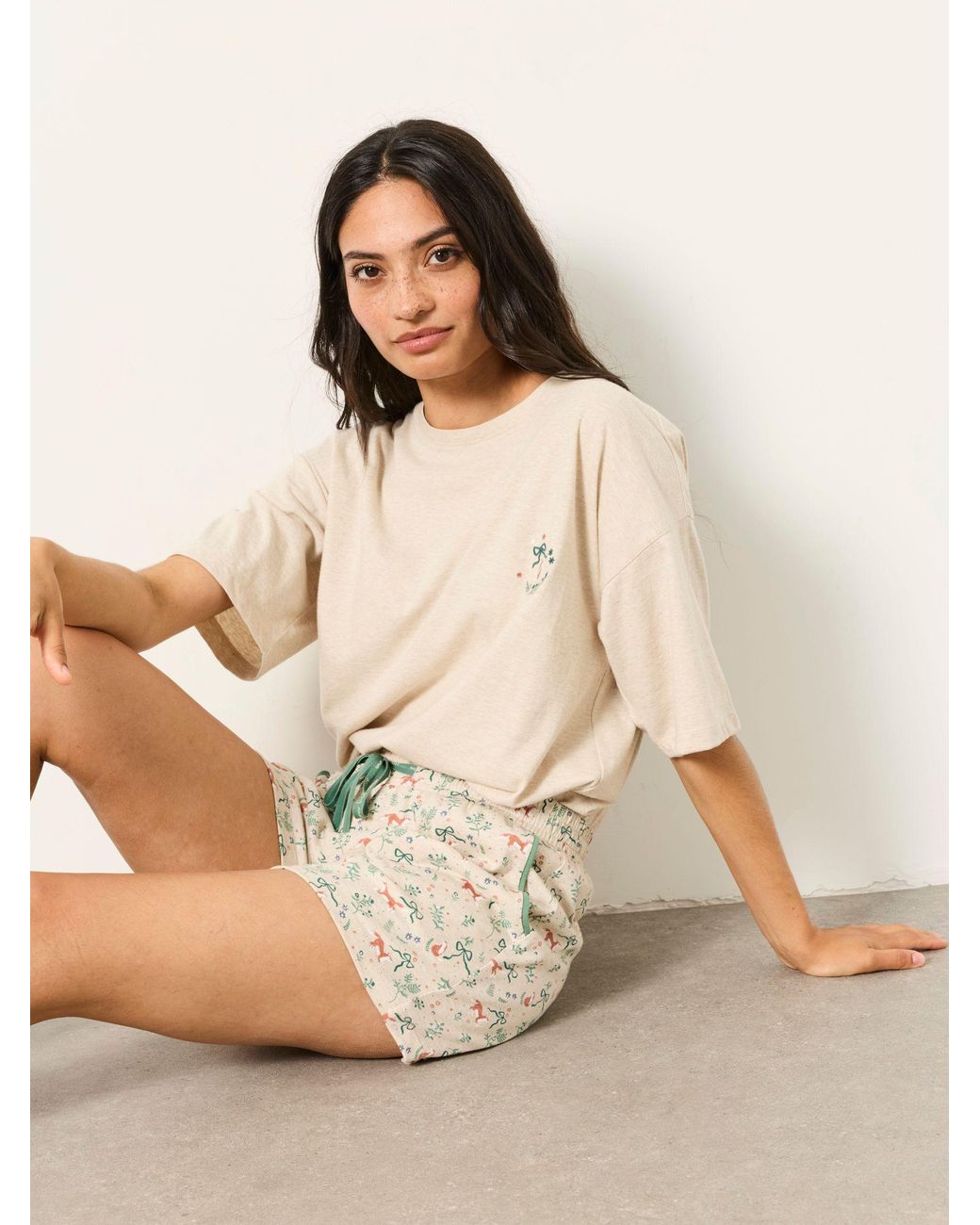 FatFace Natural Fox Print Jersey Pyjama Shorts