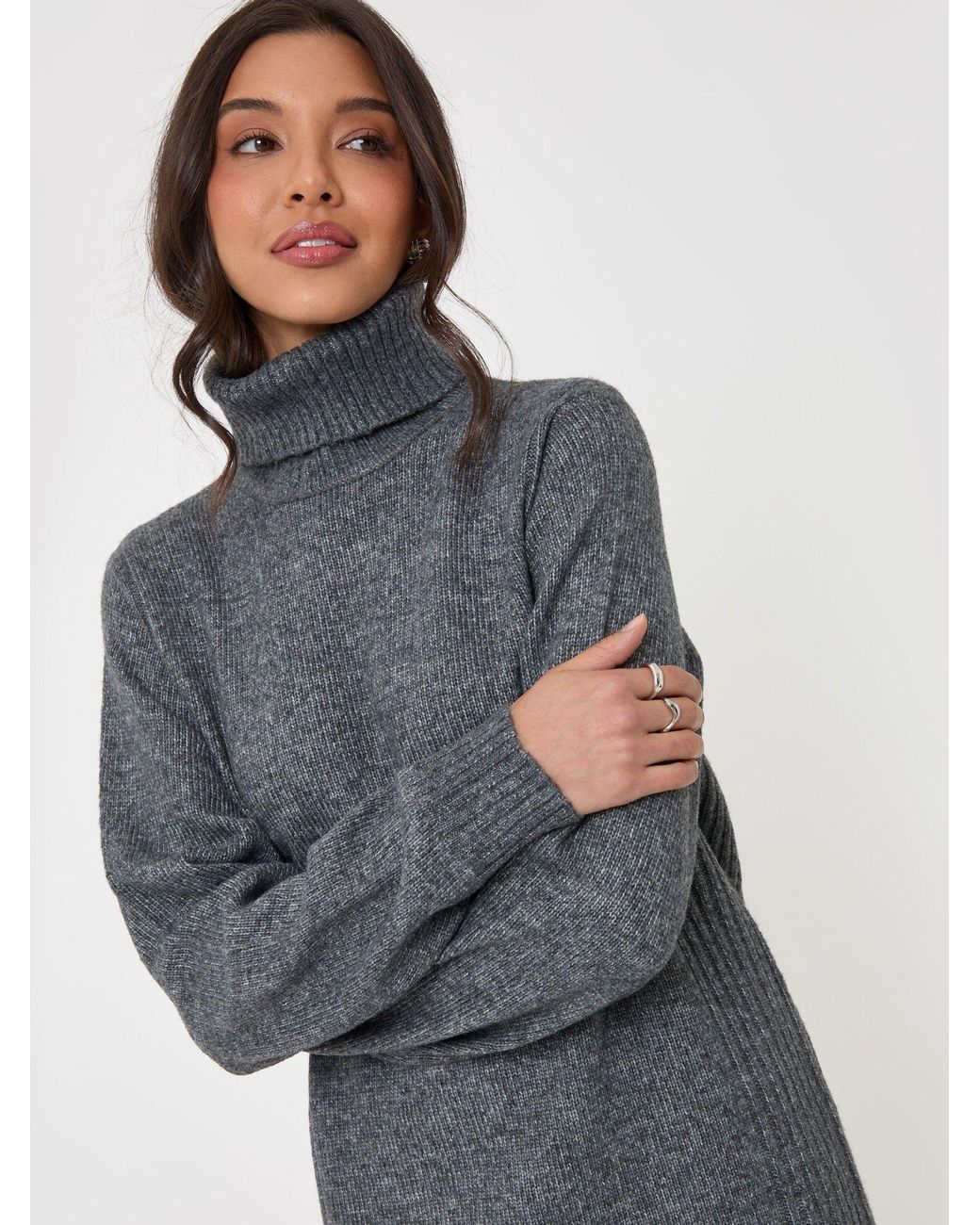 Threadbare Gray Turtle Neck Mini Jumper Dress