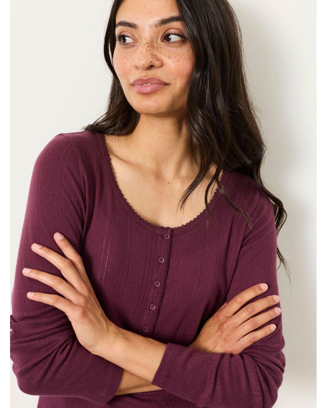FatFace Purple Hattie Henley Pointelle Top