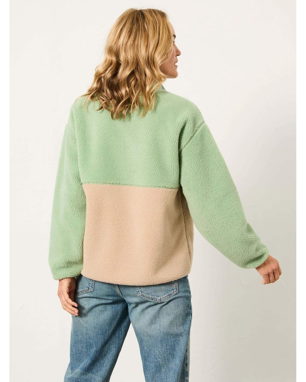 FatFace Green Colour Block Zip Through Fleece