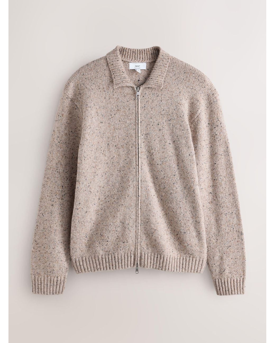 Next Natural Neutral Zip Up Knitted Jacket With Wool for men