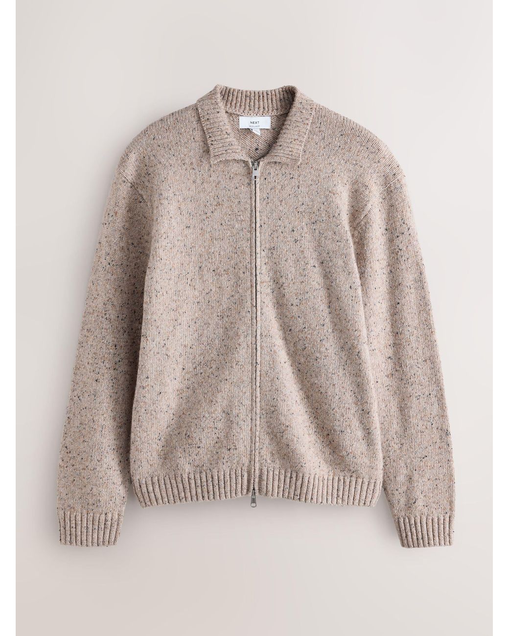 Next Natural Neutral Zip Up Knitted Jacket With Wool for men
