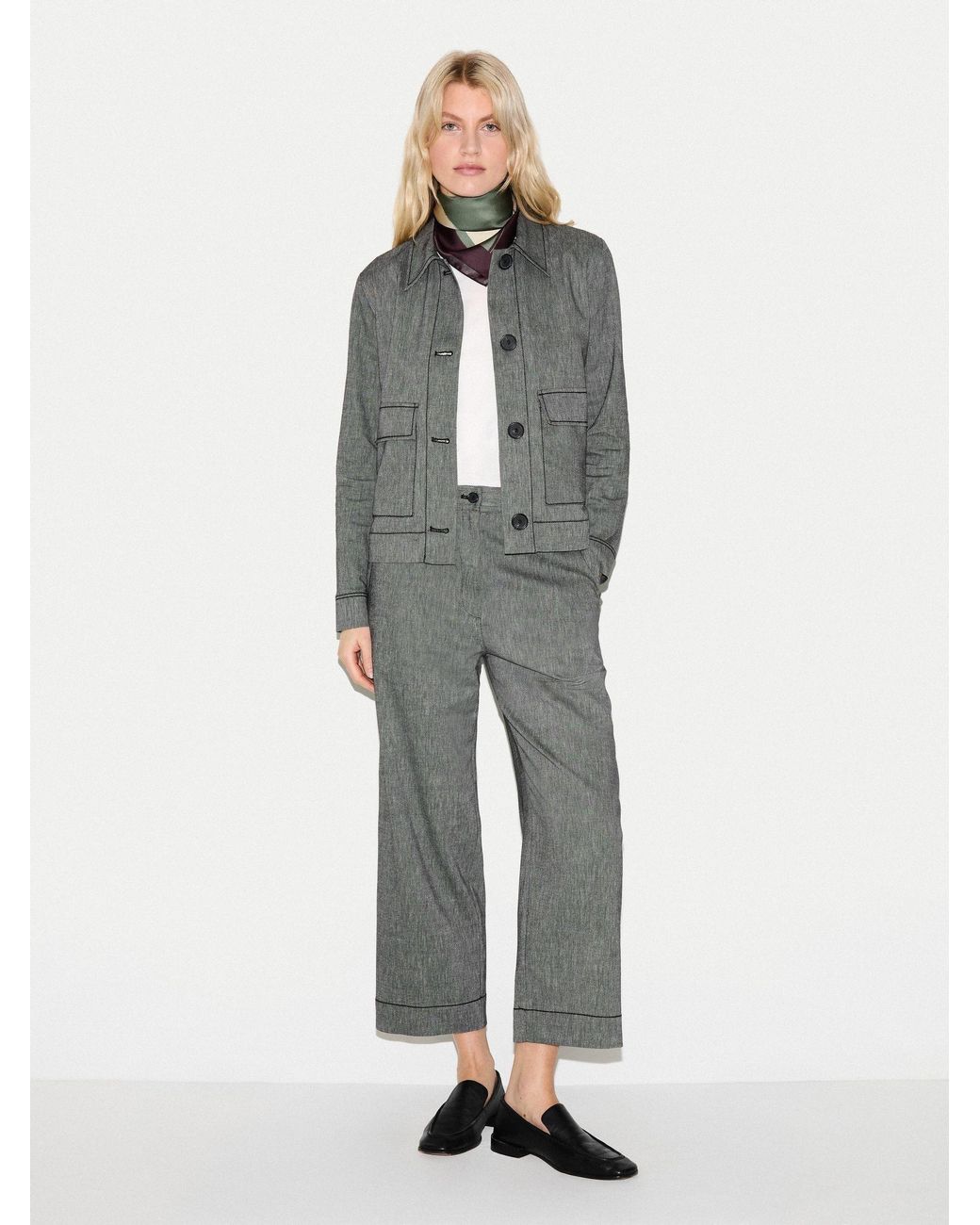 Jigsaw Gray Chambray Cropped Trousers