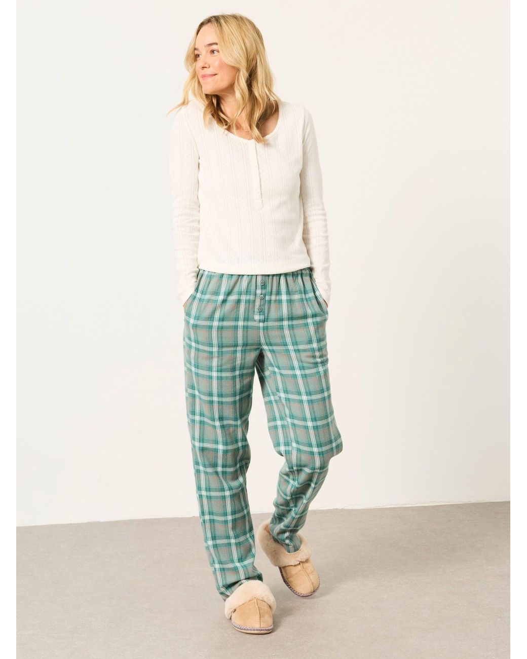 FatFace Green Ruby Check Relaxed Pyjama Bottoms