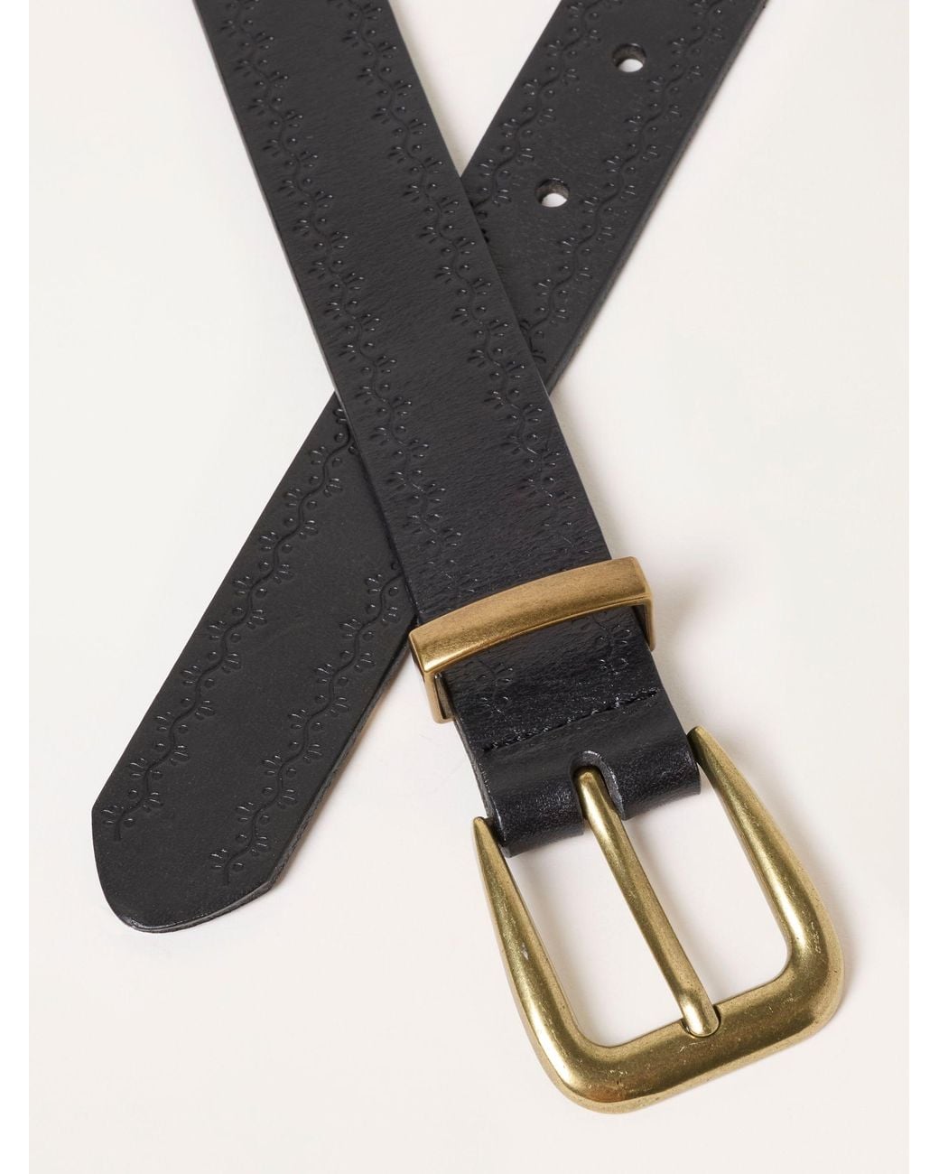 FatFace Black Fatface Floral Embossed Leather Belt