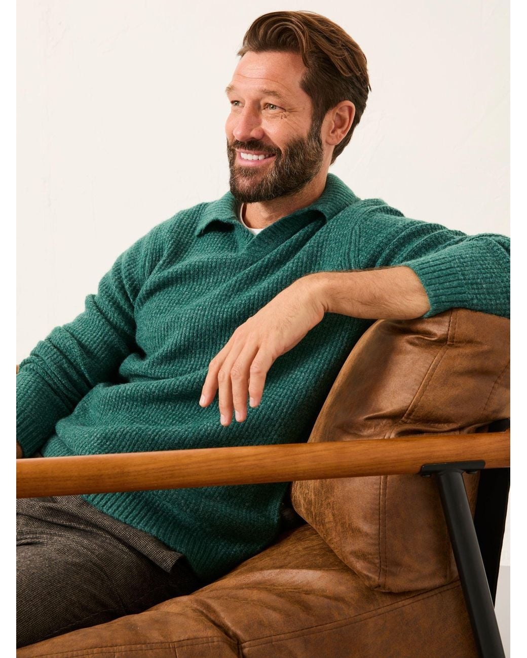FatFace Green Calder Split Collar Knitted Jumper for men