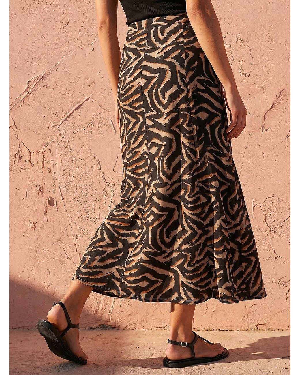 Roman Abstract Animal Print A-Line Skirt in Brown | Lyst