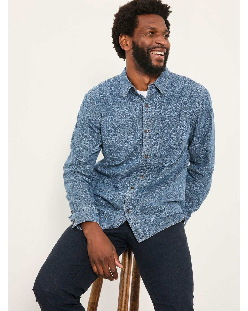 FatFace Blue Long Sleeve Floral Bouquet Print Shirt for men