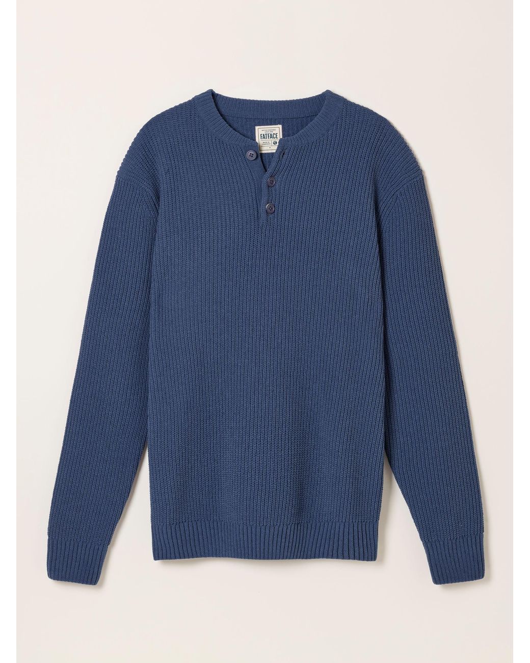 FatFace Blue Kelbrook Knitted Henley Jumper for men