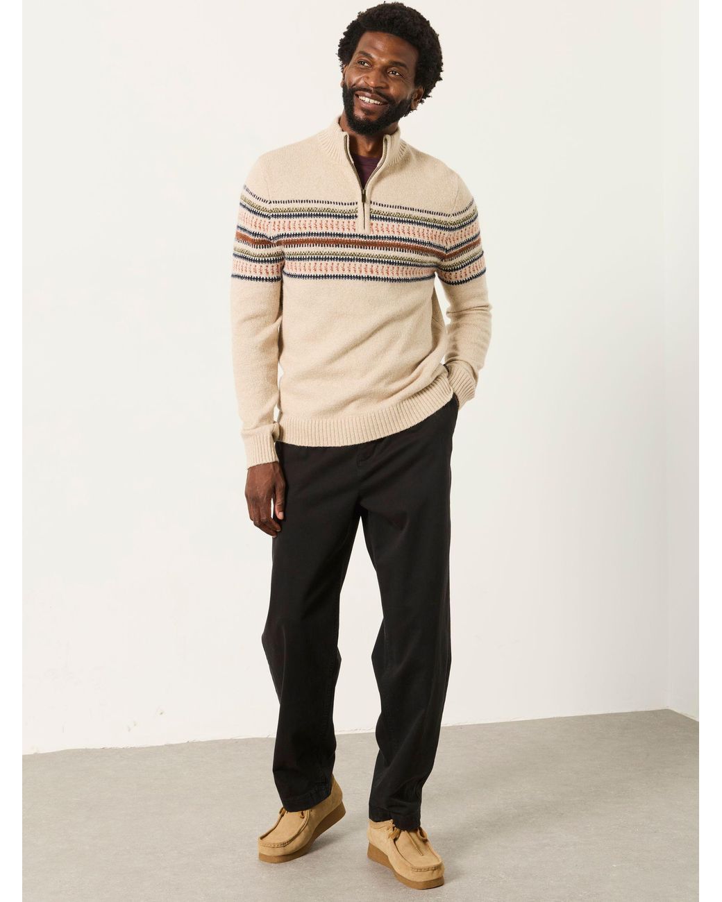 FatFace Natural Fatface Selkirk Light Pattern Quarter Zip Knitted Jumper for men