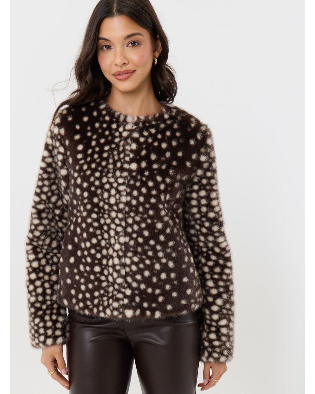 Threadbare Black Collarless Faux Fur Jacket