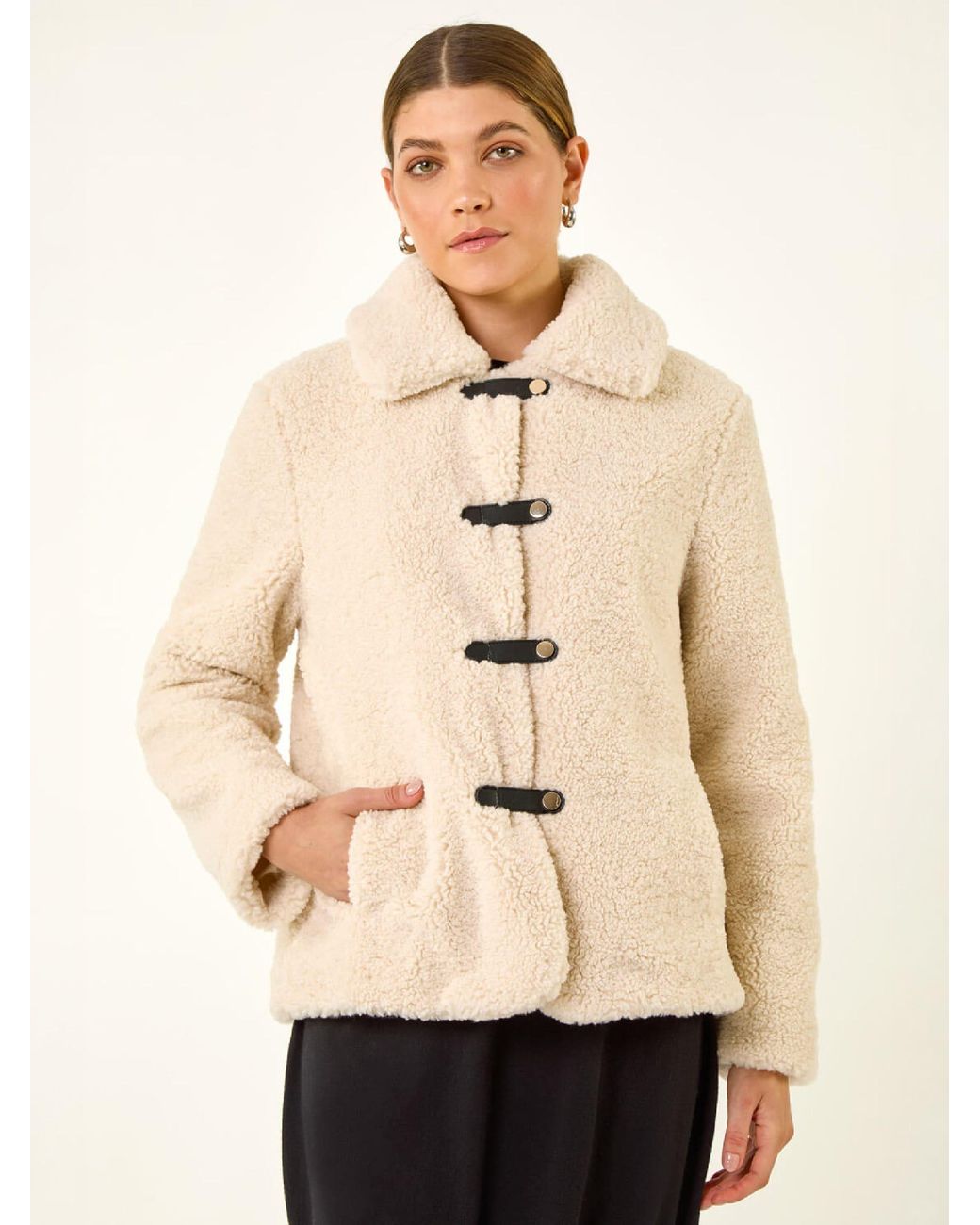 Roman Green Textured Borg Collared Jacket