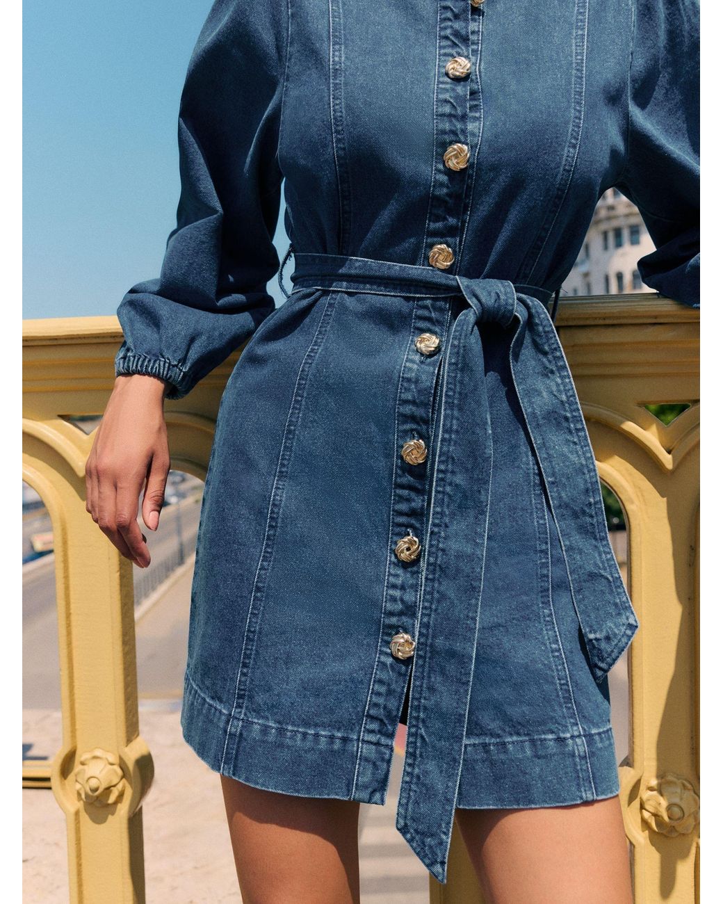 white christmas dresses Jamie Denim Puff Sleeve Belted Mini Dress Mid-Blue / L by Sugarlips main image 0