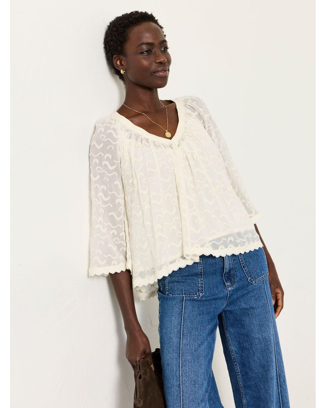 FatFace Natural Millie Embroidered Blouse