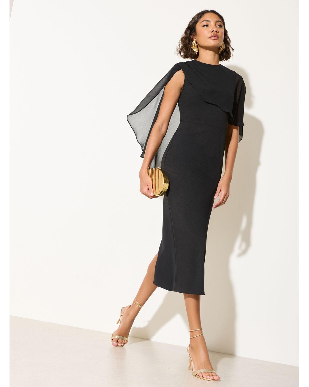 Friends Like These Petite Curve Asymmetric Cape Sleeveless Midi Dress in  Black | Lyst Australia