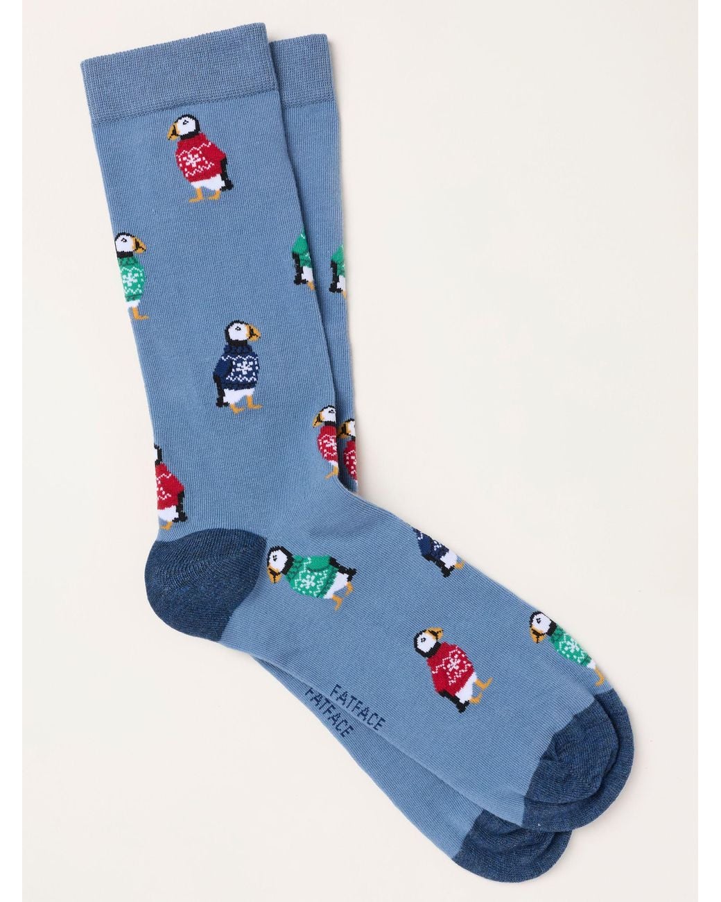 FatFace Blue Fatface Christmas Puffins Socks for men