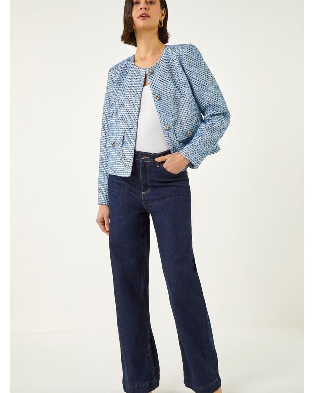 Roman Blue Single Breasted Boucle Jacket