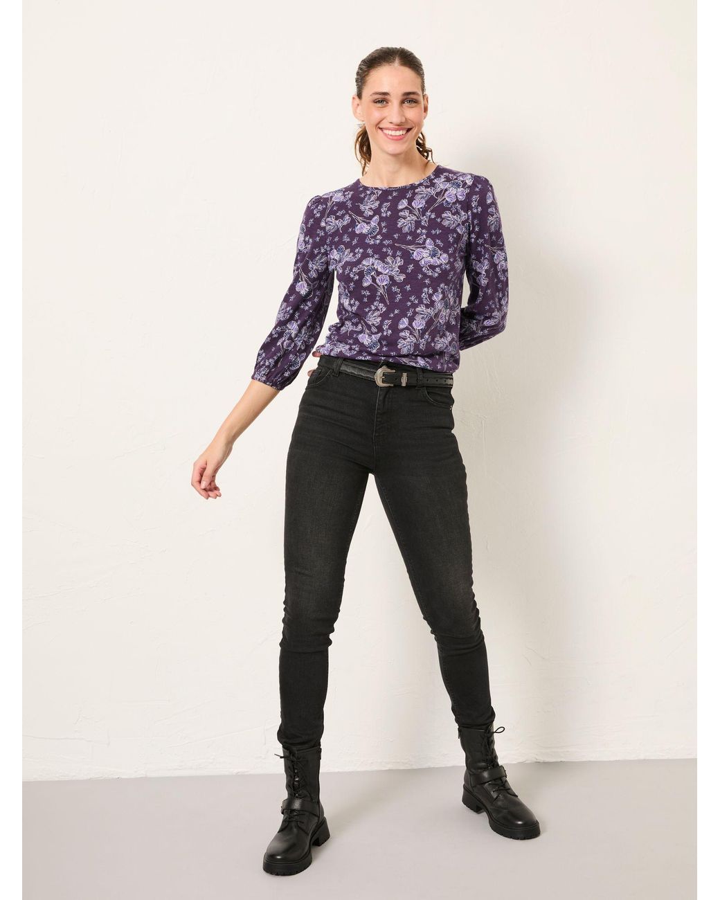 FatFace Purple Leni Printed Round Neck Top