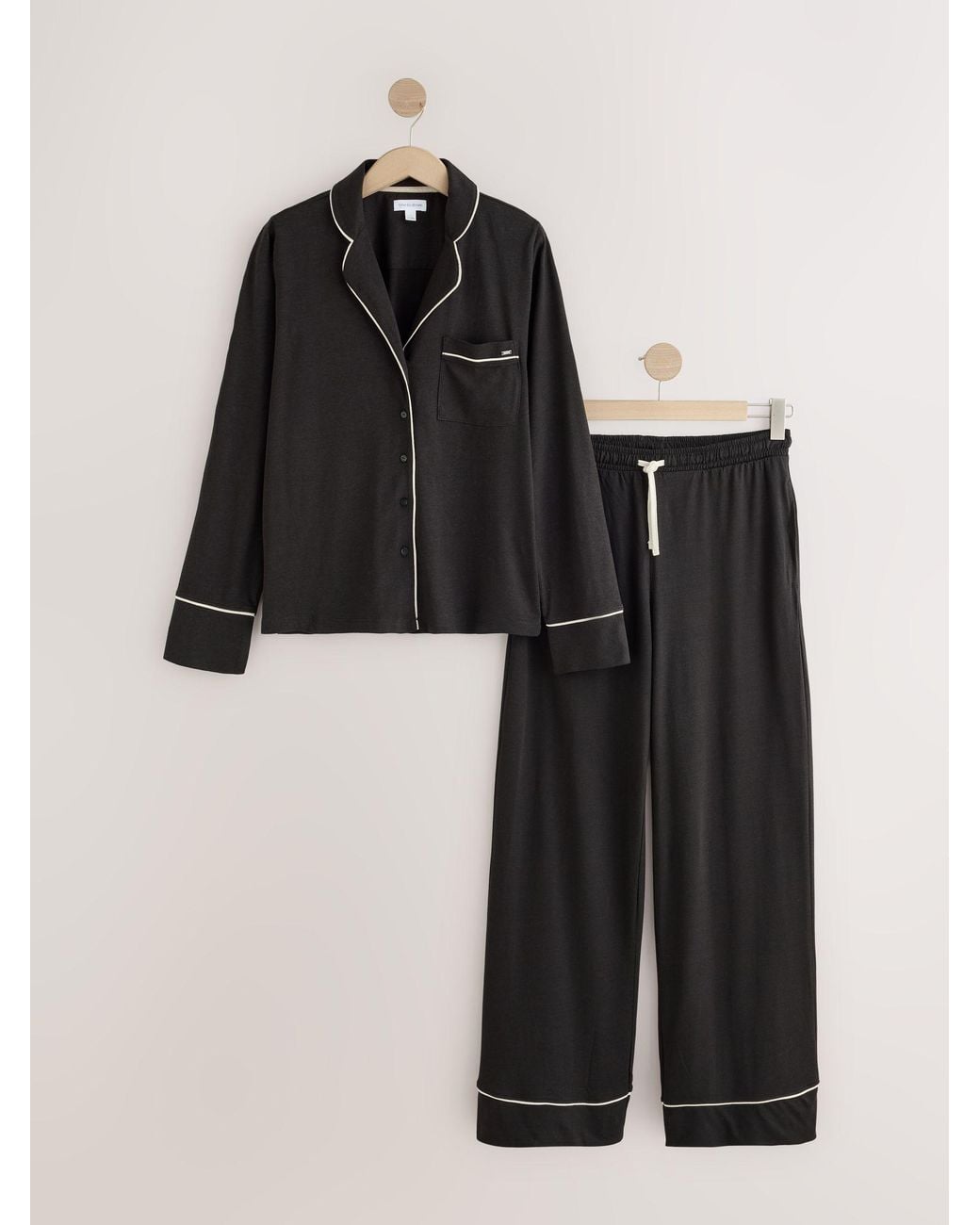 Next Black Jersey Button Through Pyjamas
