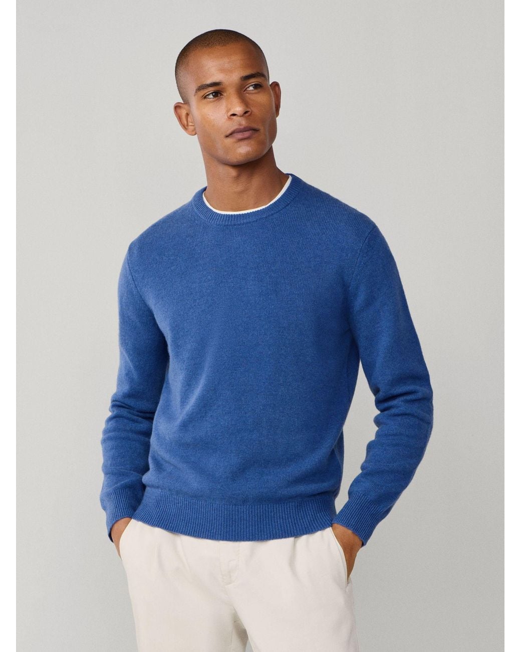Hackett Blue Lambswool Crew Neck Jumper for men