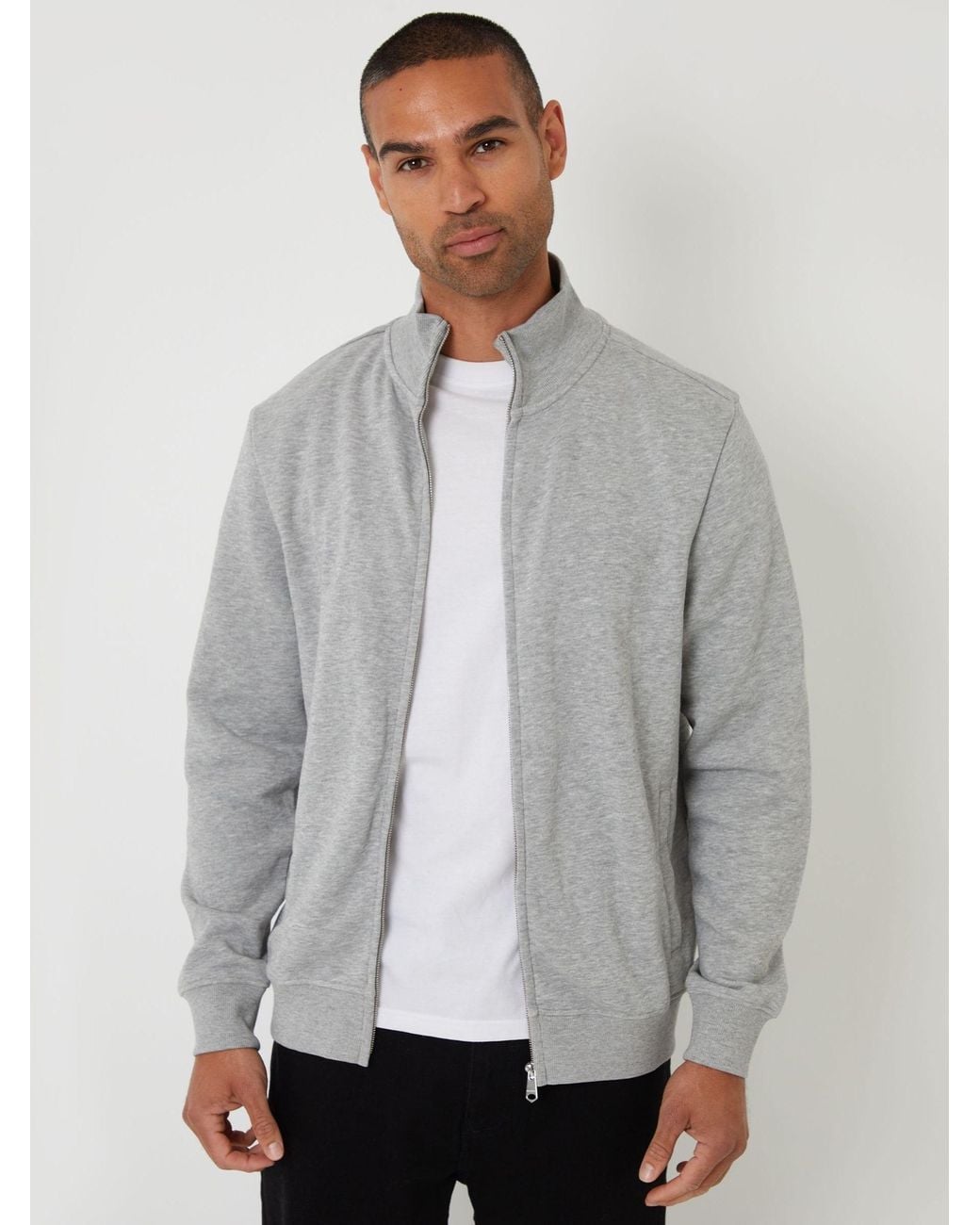 Threadbare Gray Funnel Quarter Zip Through Sweatshirt for men