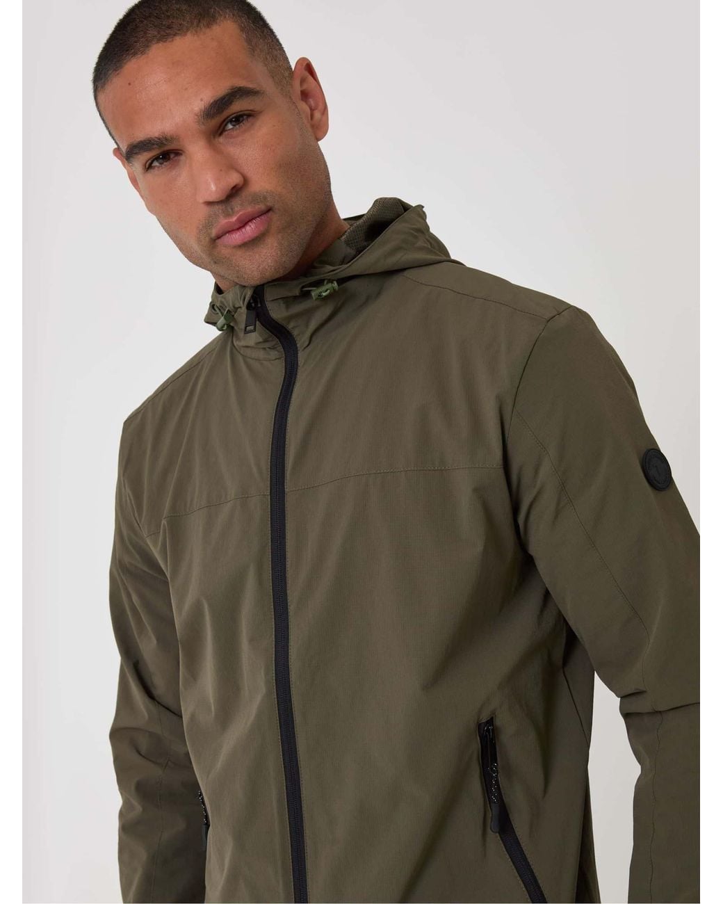 Threadbare Green Showerproof Ripstop Hooded Jacket for men