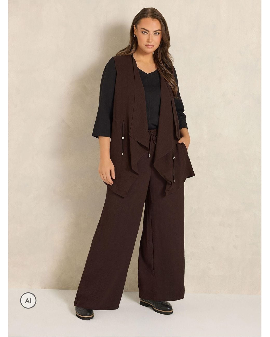 Evans Brown Pull On Crepe Trousers