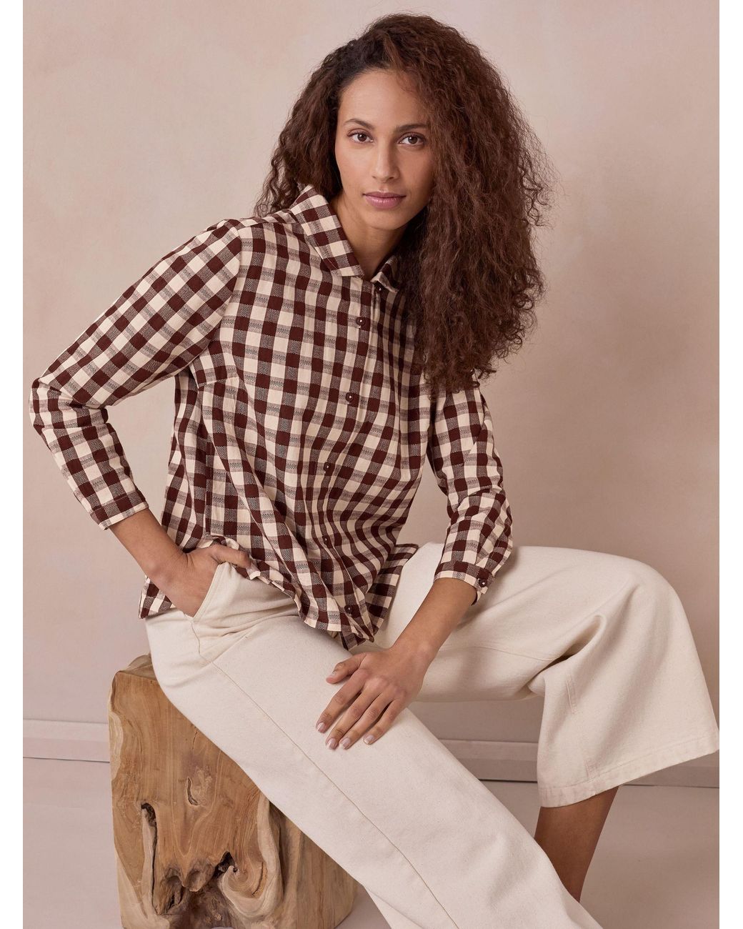 Celtic & Co. Brown Gingham Button Through Shirt