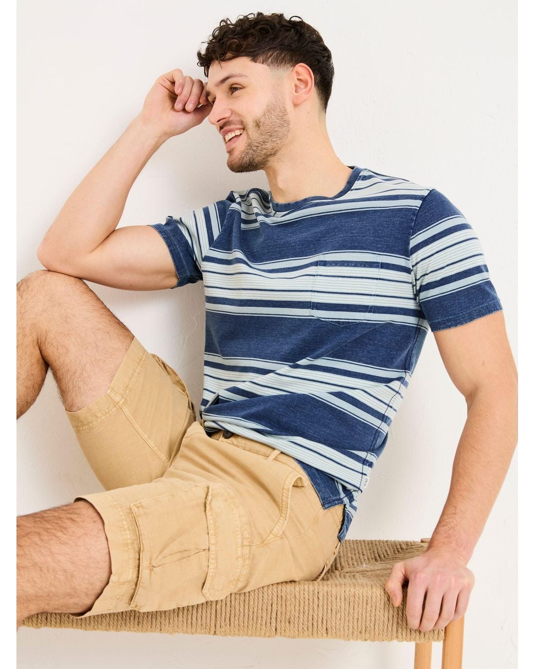 FatFace Blue Cotton Linen Cargo Shorts for men