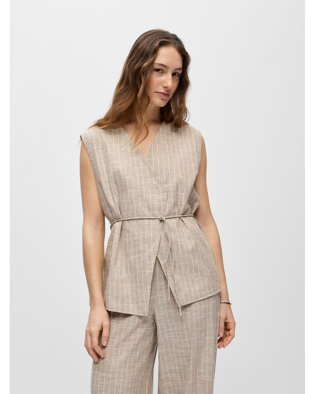 Object Natural Stripe Belted Waistcoat