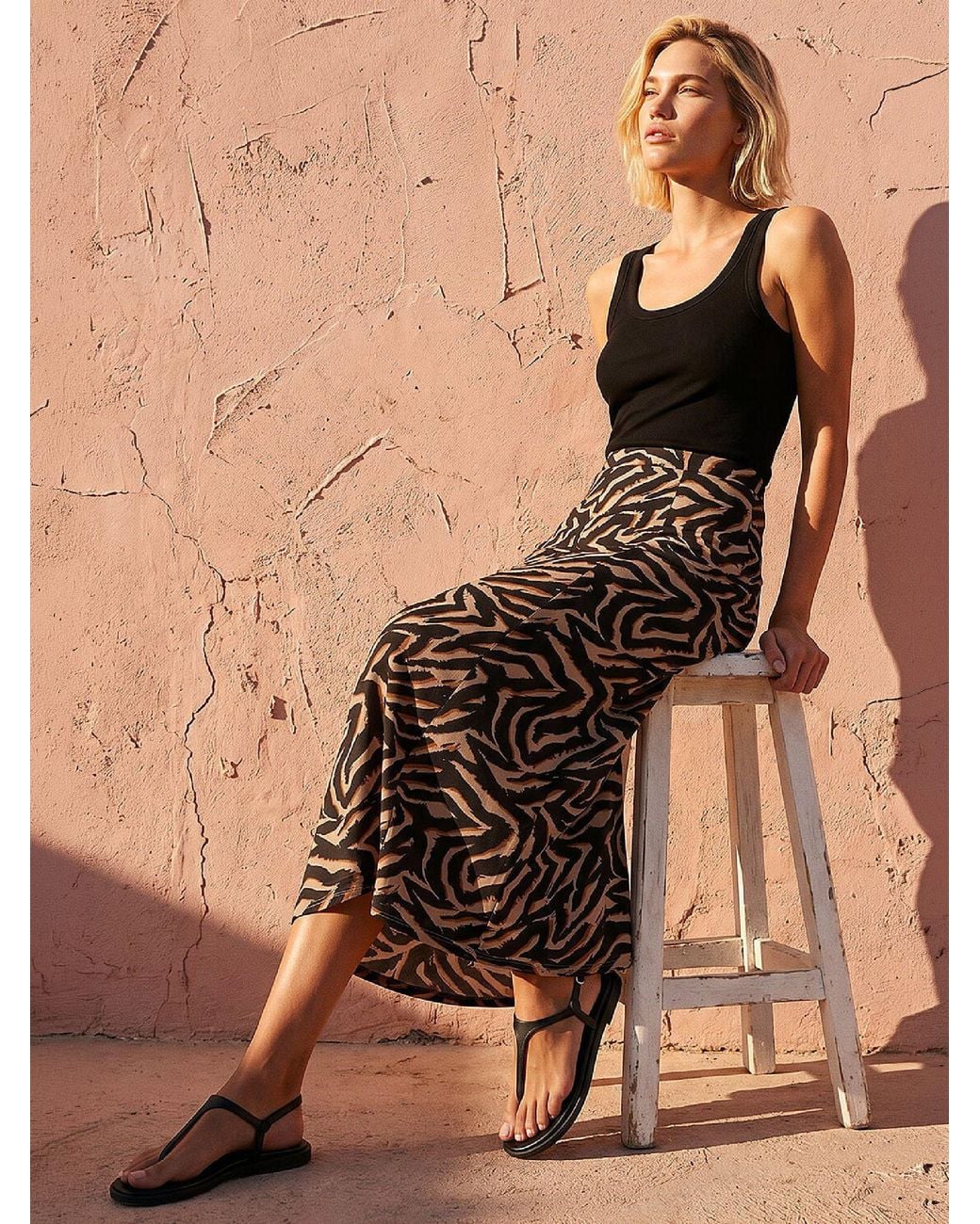 Roman Abstract Animal Print A-Line Skirt in Brown | Lyst