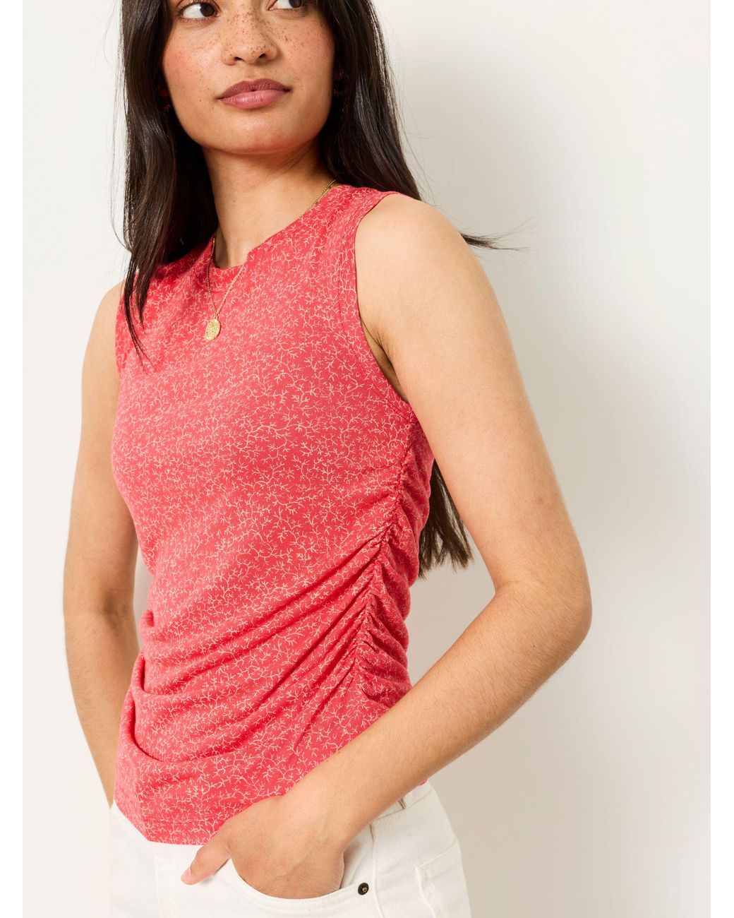 FatFace Red Ruby Ruched Sleeveless Tank