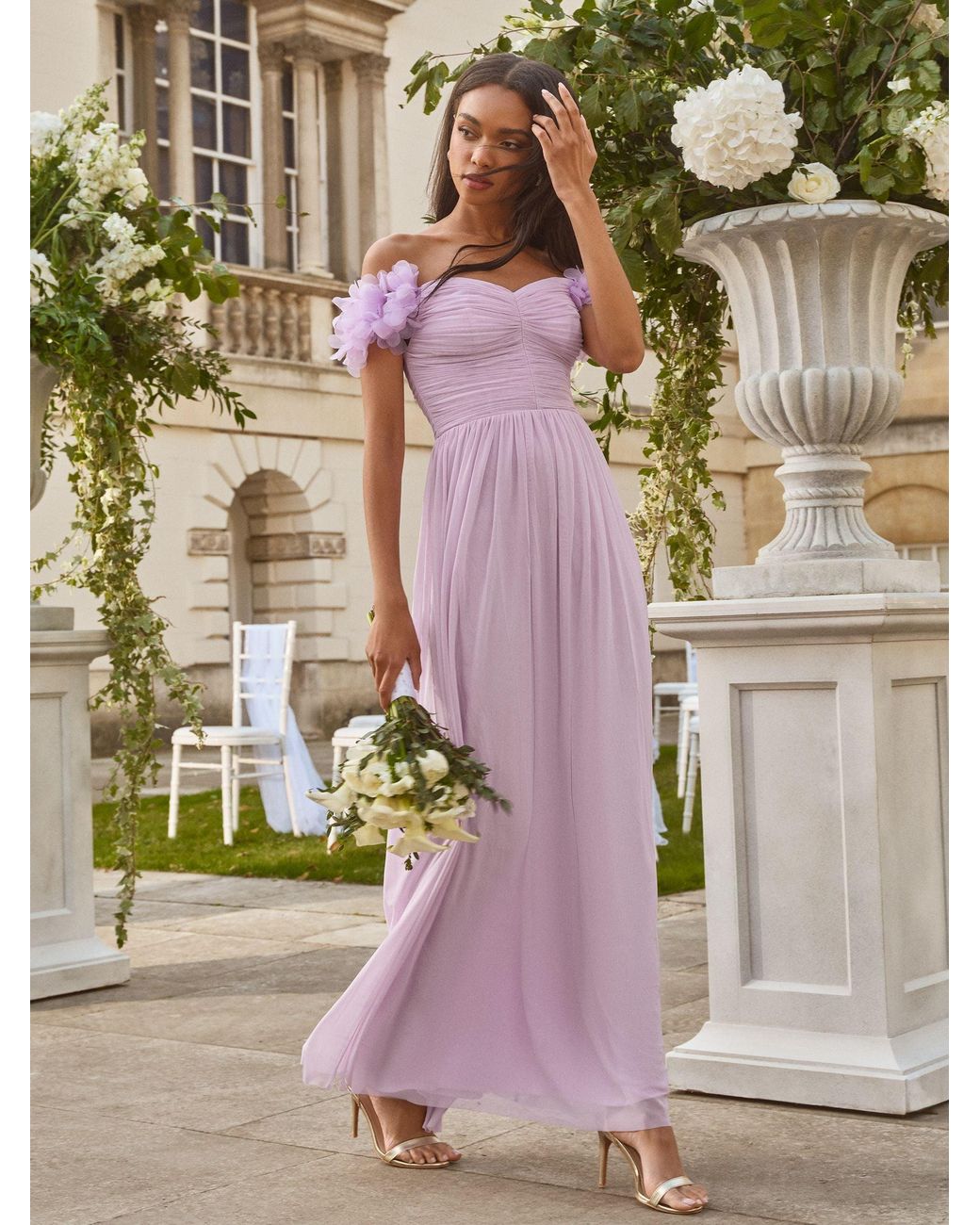 Lipsy Bridesmaid 3D Floral Off Shoulder Maxi Dress | Lyst