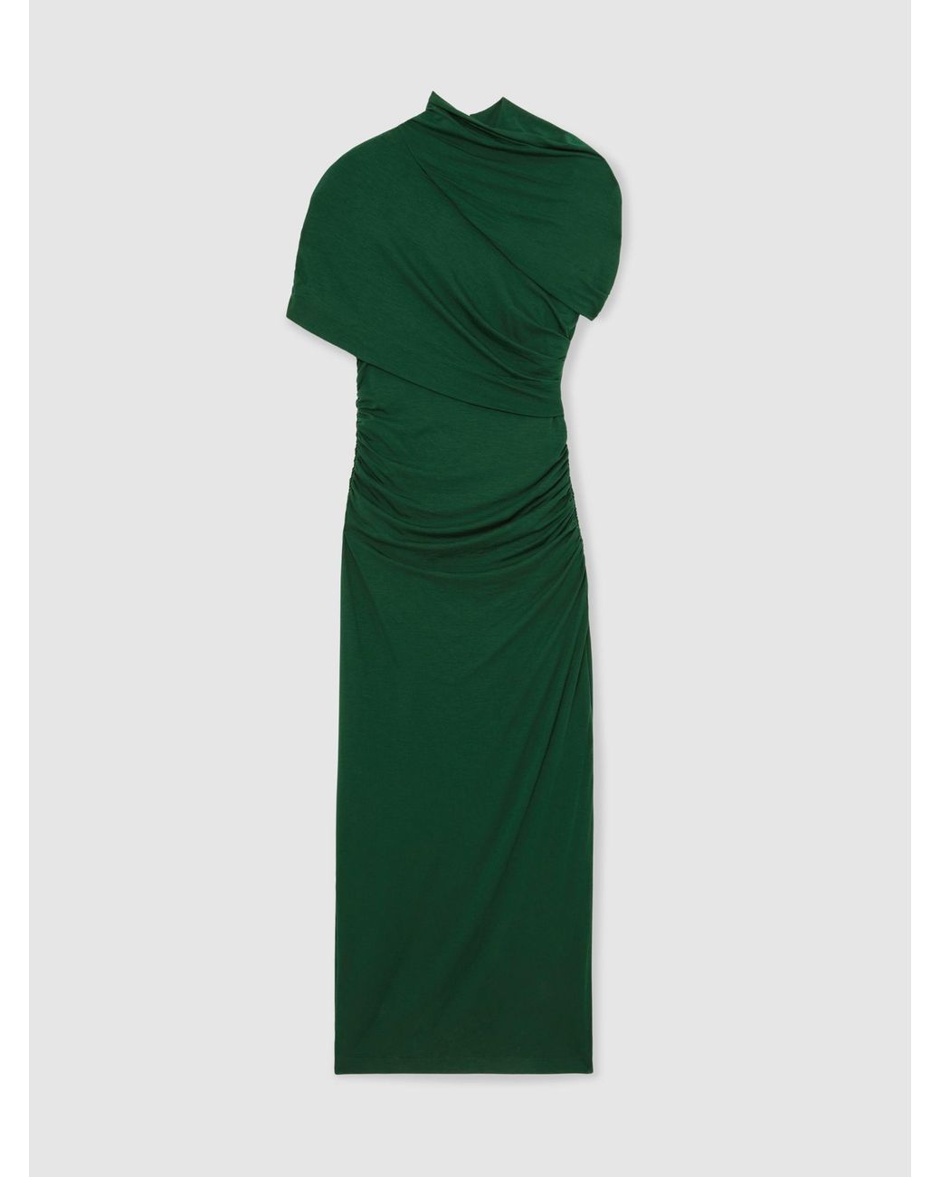 Reiss Stretch Lyocell Ruched Midi Dress in Green | Lyst