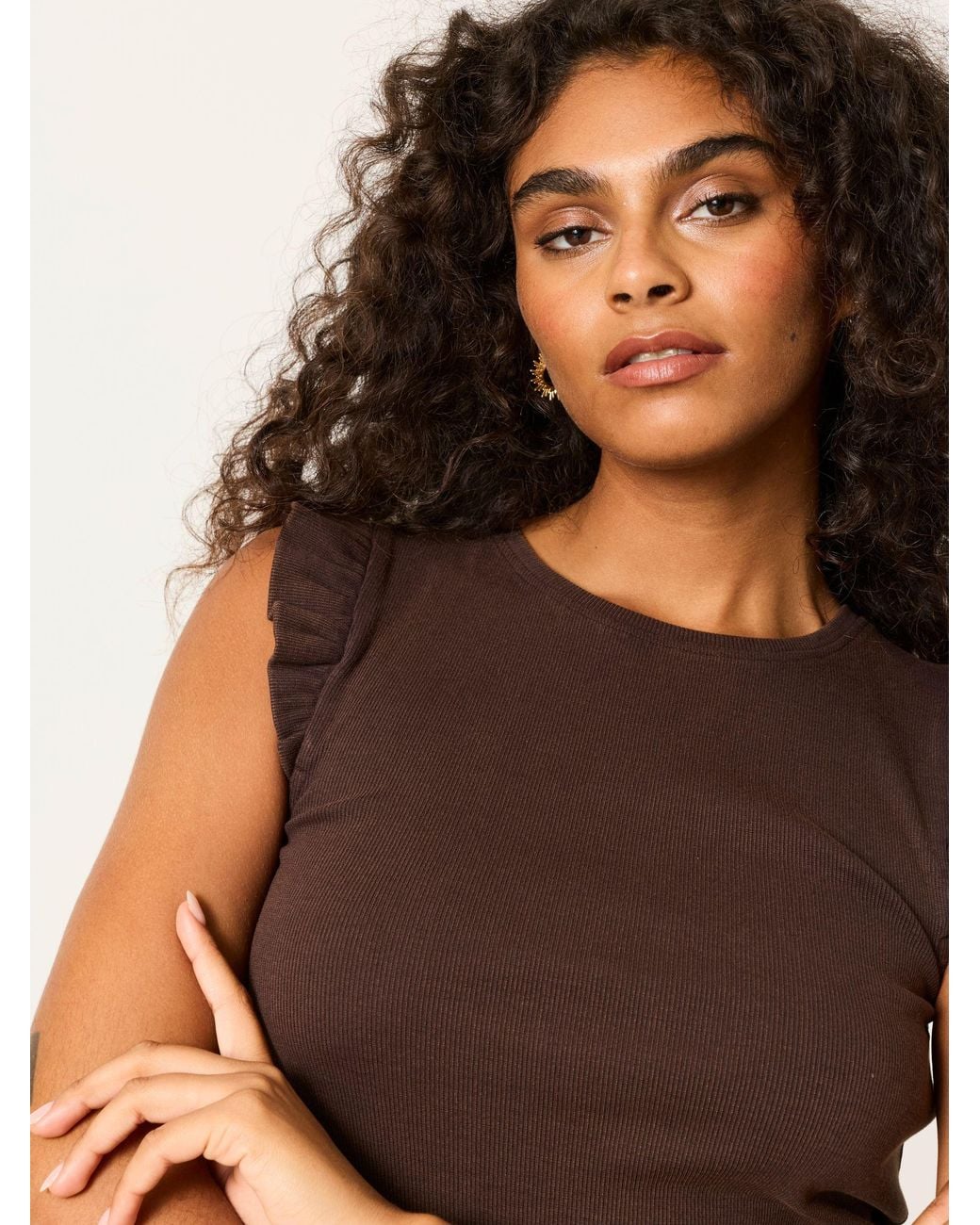 FatFace Brown Frill Sleeveless Top