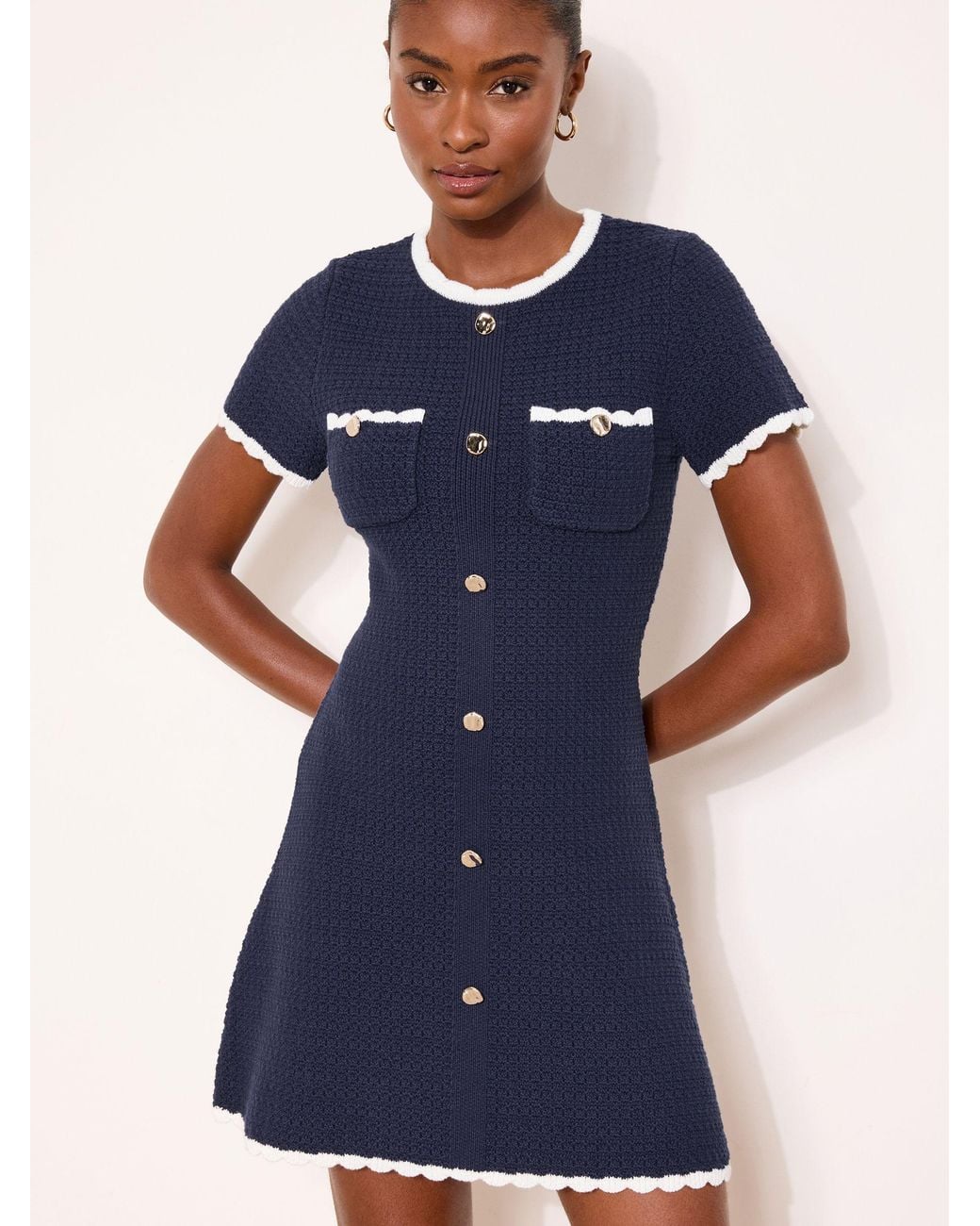 lipsy knitted dress Tipped Textured Short Sleeve Mini in Blue zara crochet knit dress