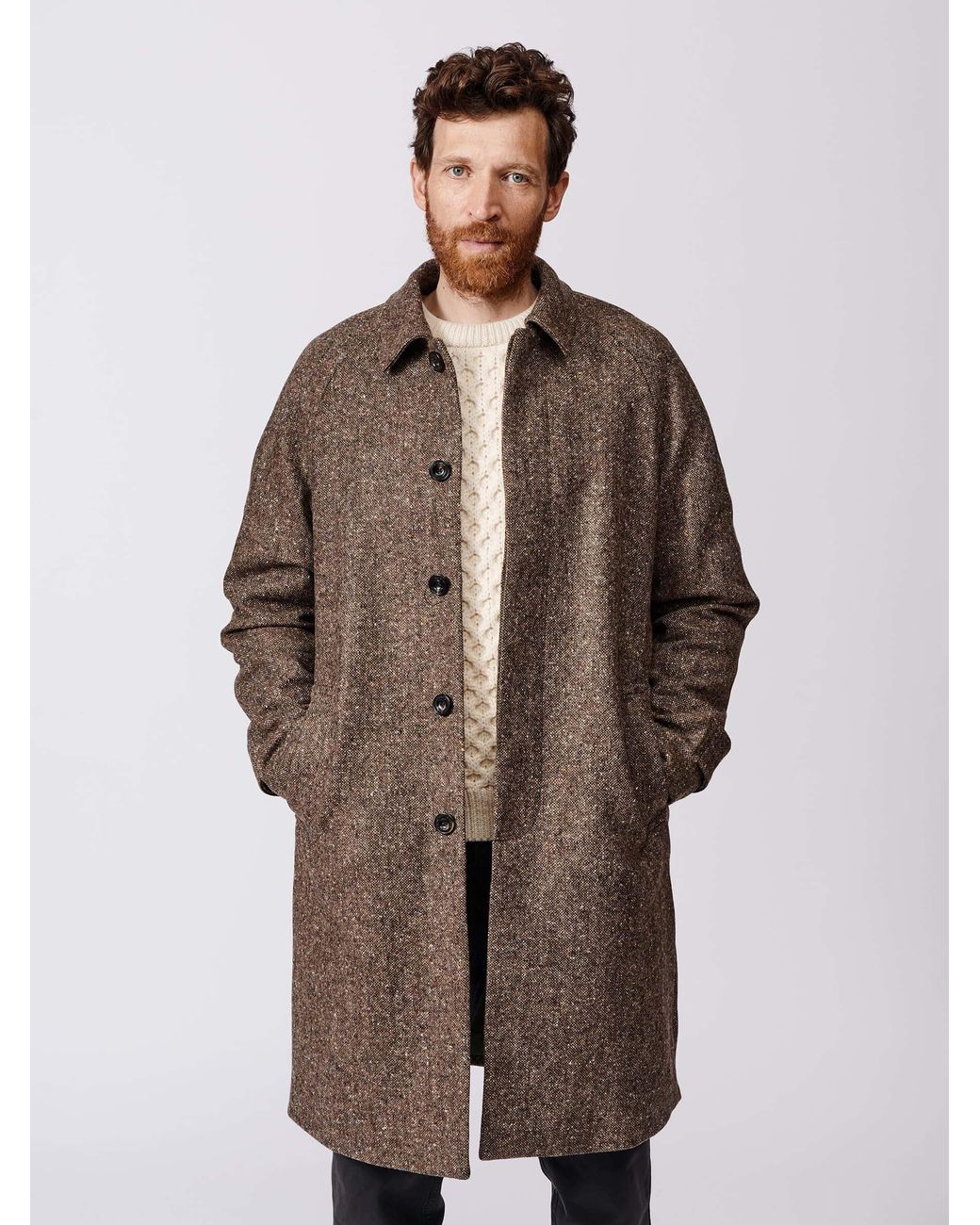 aubi Brown Glenties Wool Overcoat for men