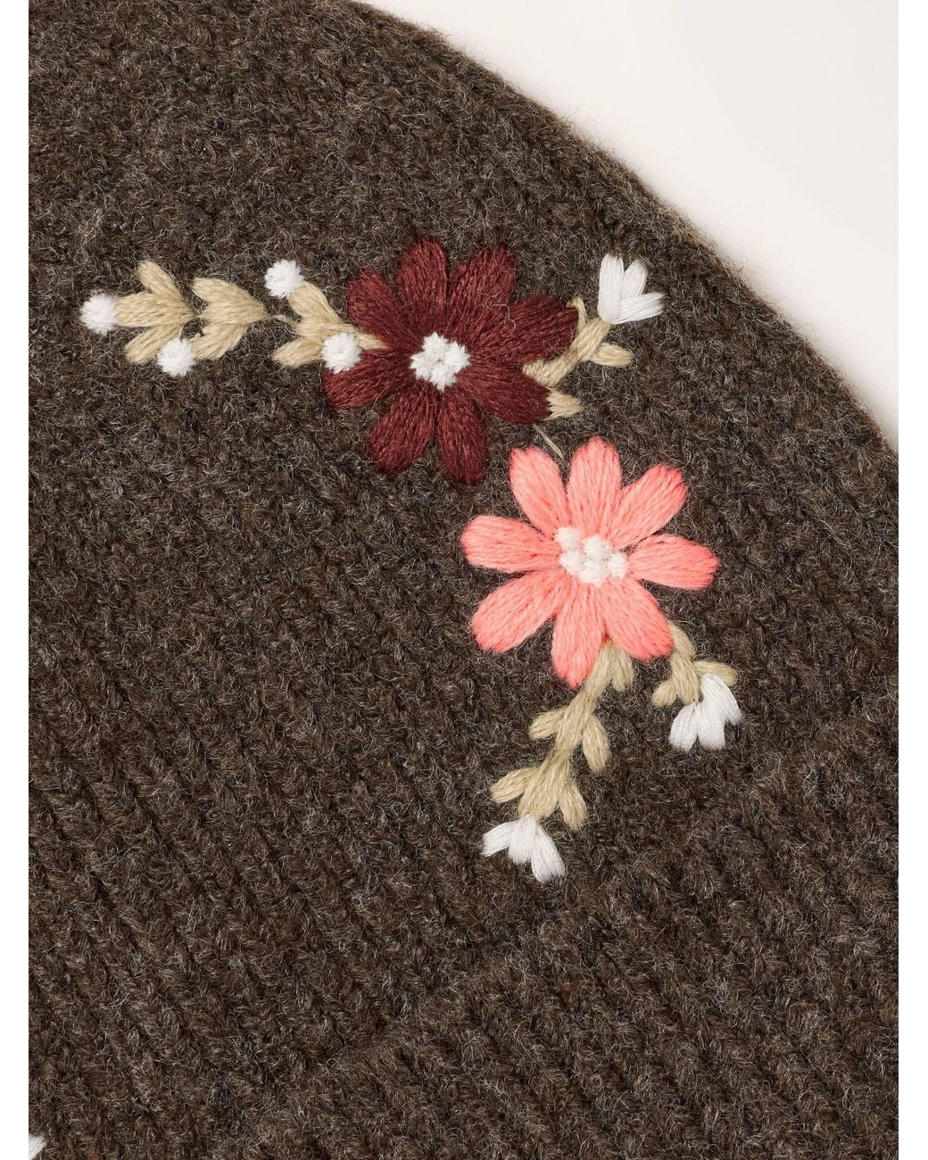 FatFace Brown Fatface Flower Embroidered Beanie