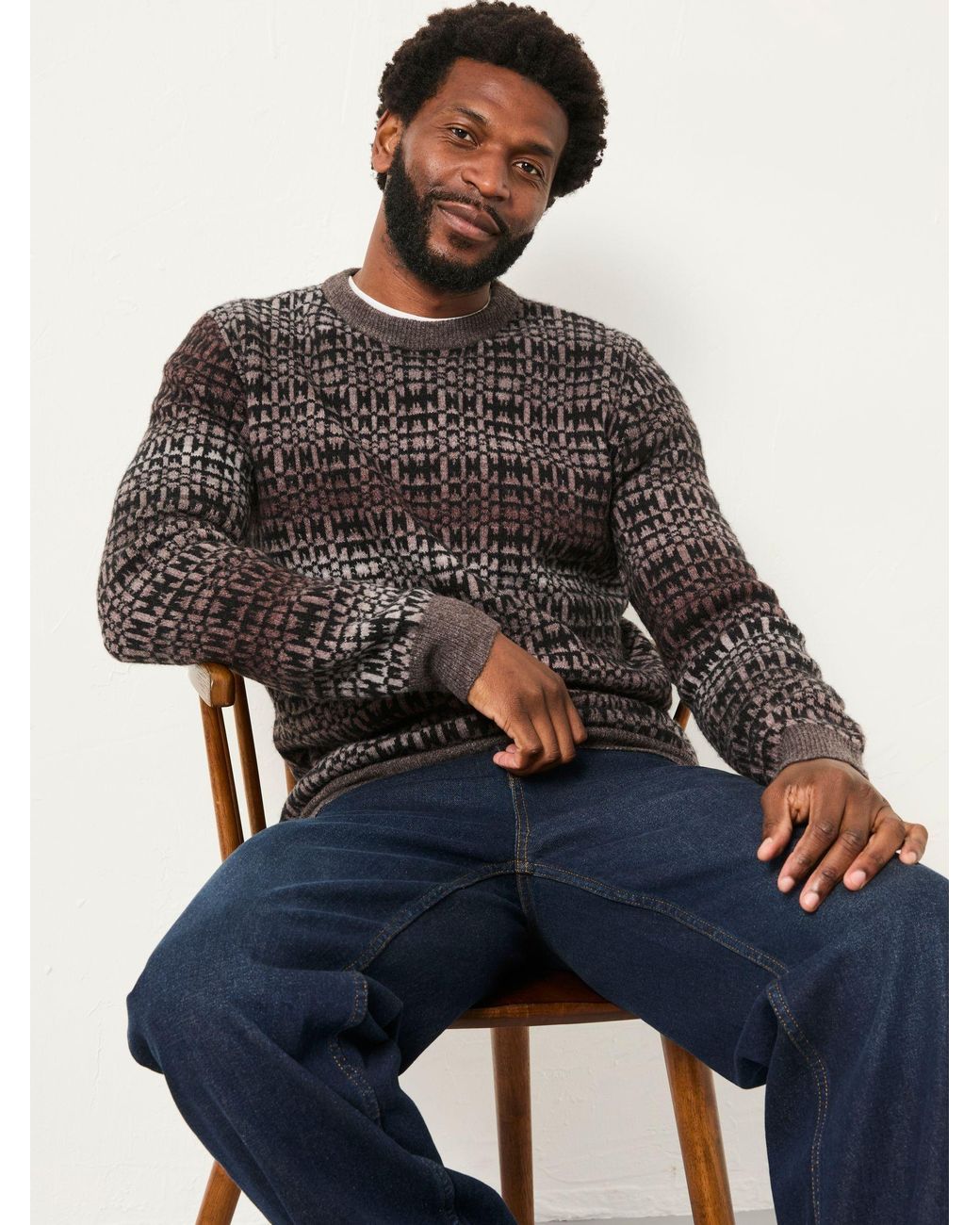 FatFace Natural Blanket Ombre Knitted Crew Neck Jumper for men