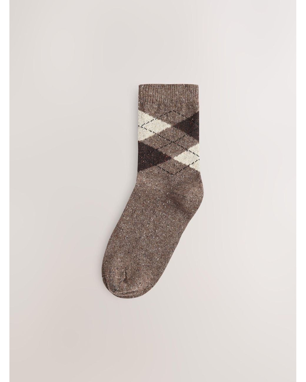 Next Natural Neutral Argyle Pattern Thermal Wool Blend Ankle Socks 3 Pack