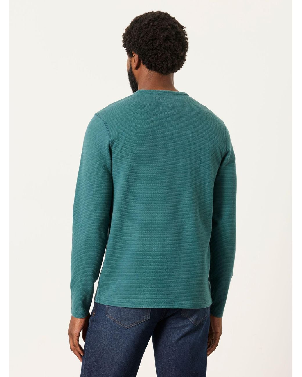 FatFace Green Henley Long Sleeve Textured T-Shirt for men