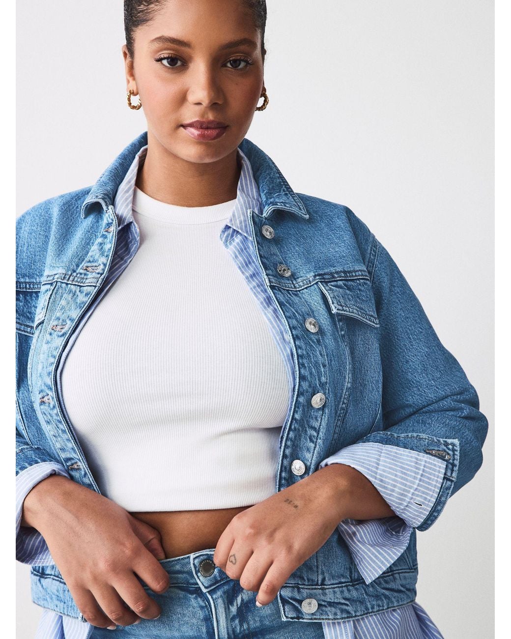 Next Blue Fuller Bust Fitted Denim Jacket