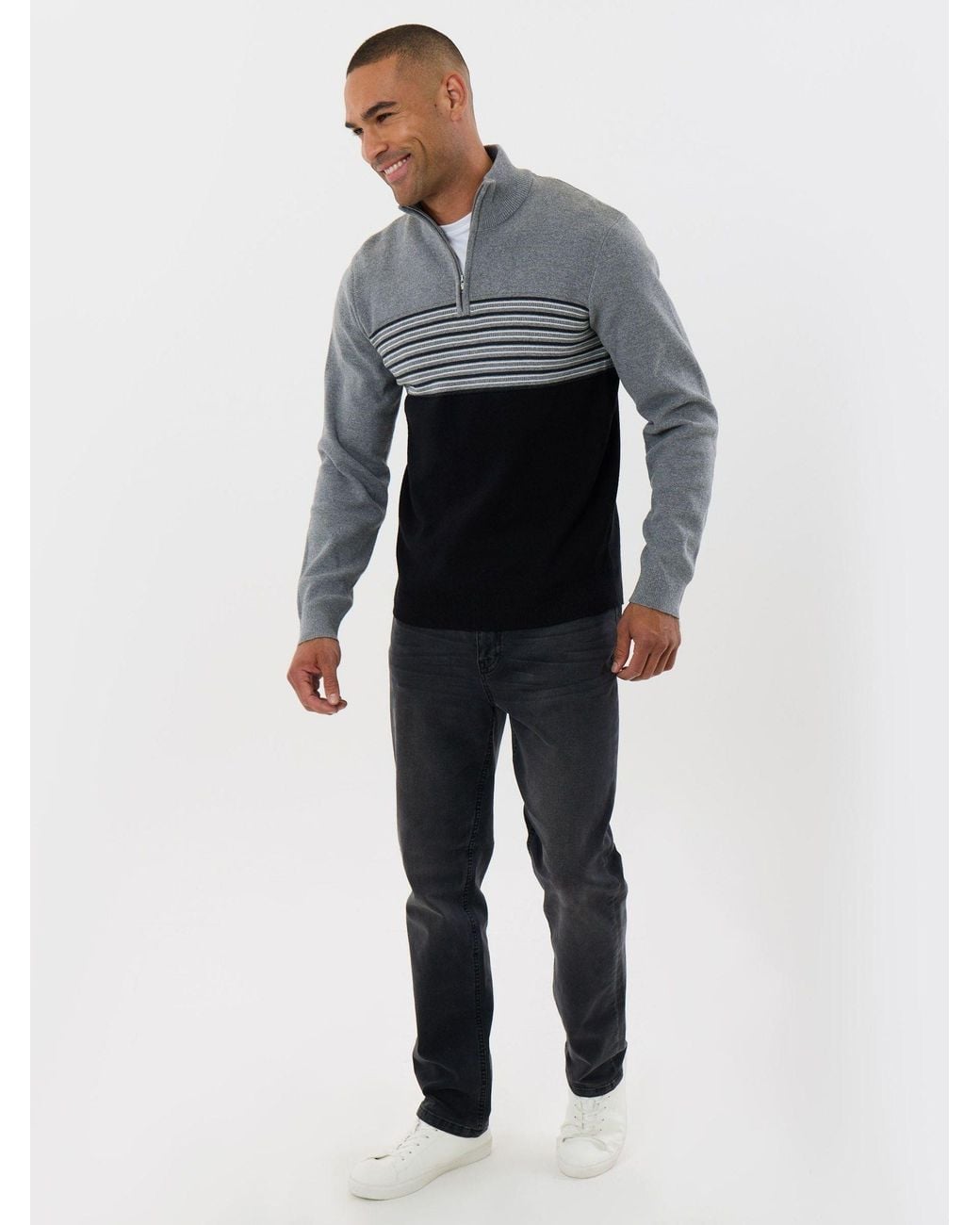 Threadbare Blue Textured Stitch Quarter Zip Jumper for men