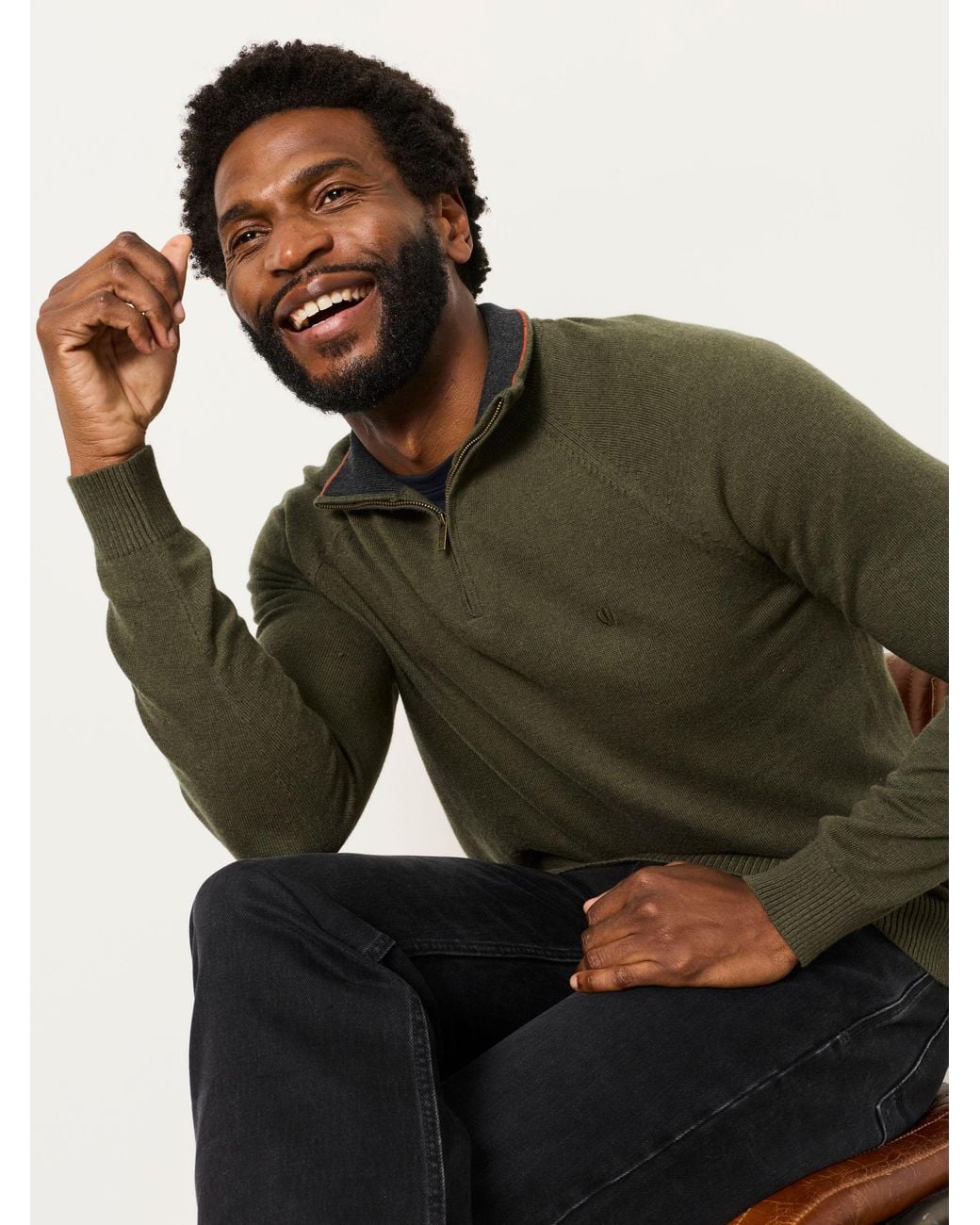 FatFace Green Rye Quarter Zip Knitted Jumper for men