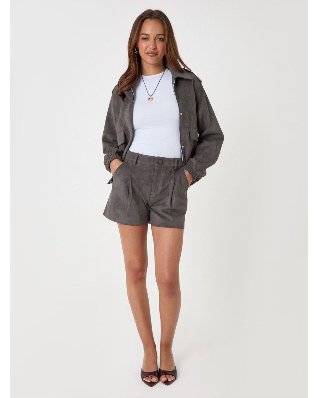 Threadbare Gray Faux Suede Collared Bomber Jacket