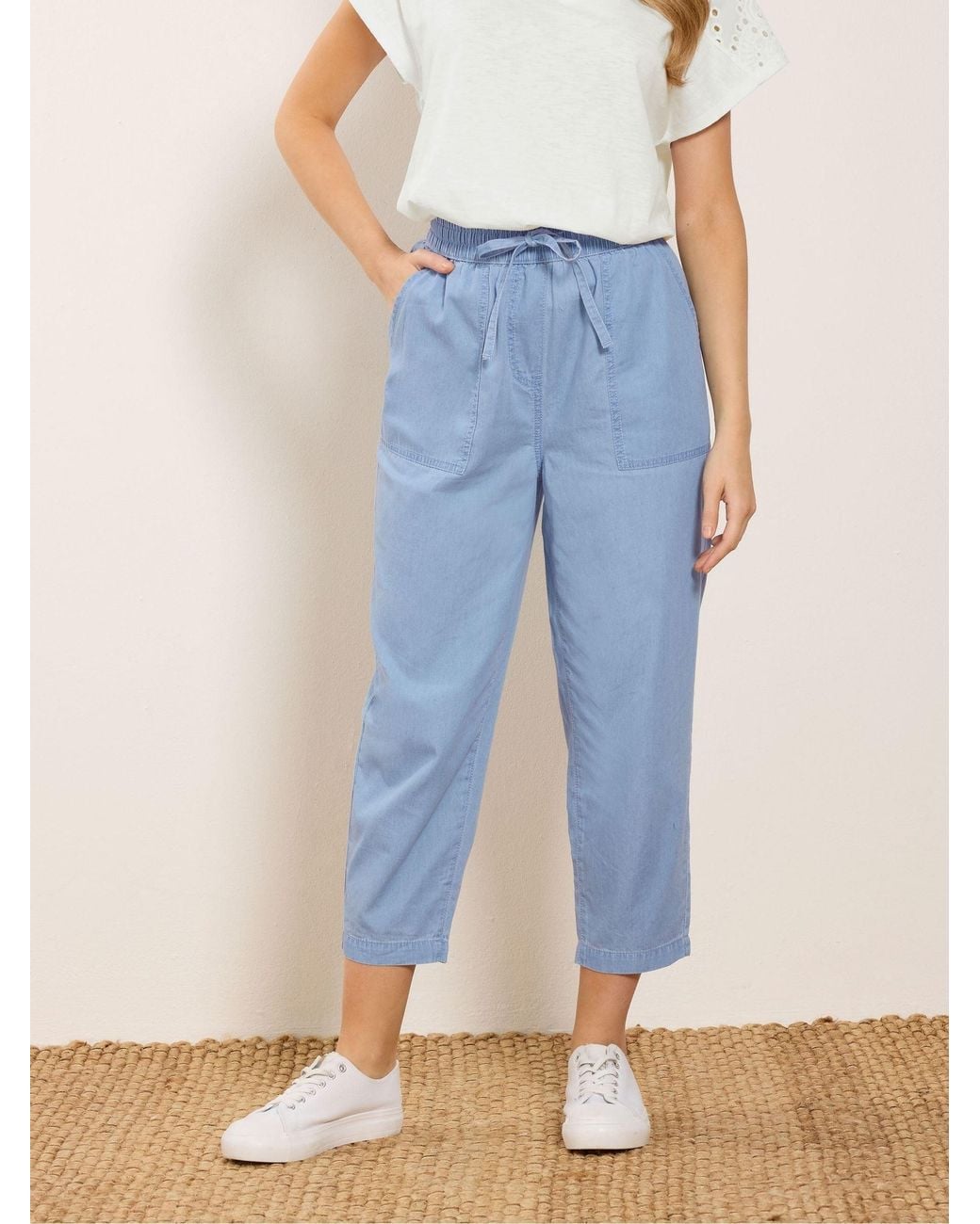 M Com Blue Lightweight Crop Trousers