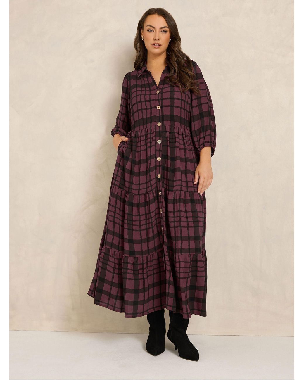 Evans Purple Button Tiered Dress