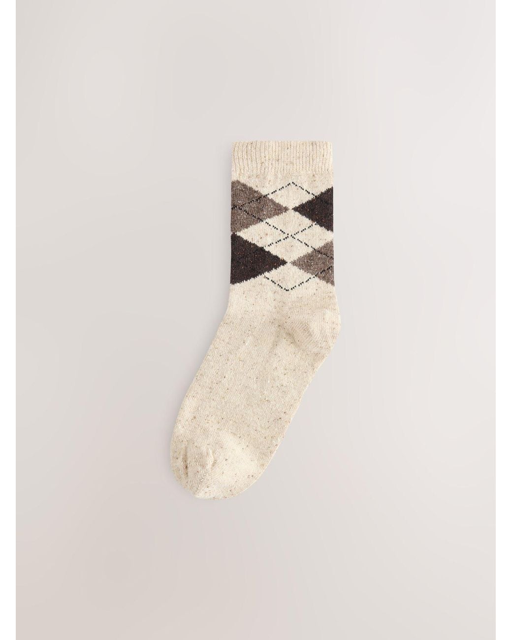 Next Natural Neutral Argyle Pattern Thermal Wool Blend Ankle Socks 3 Pack