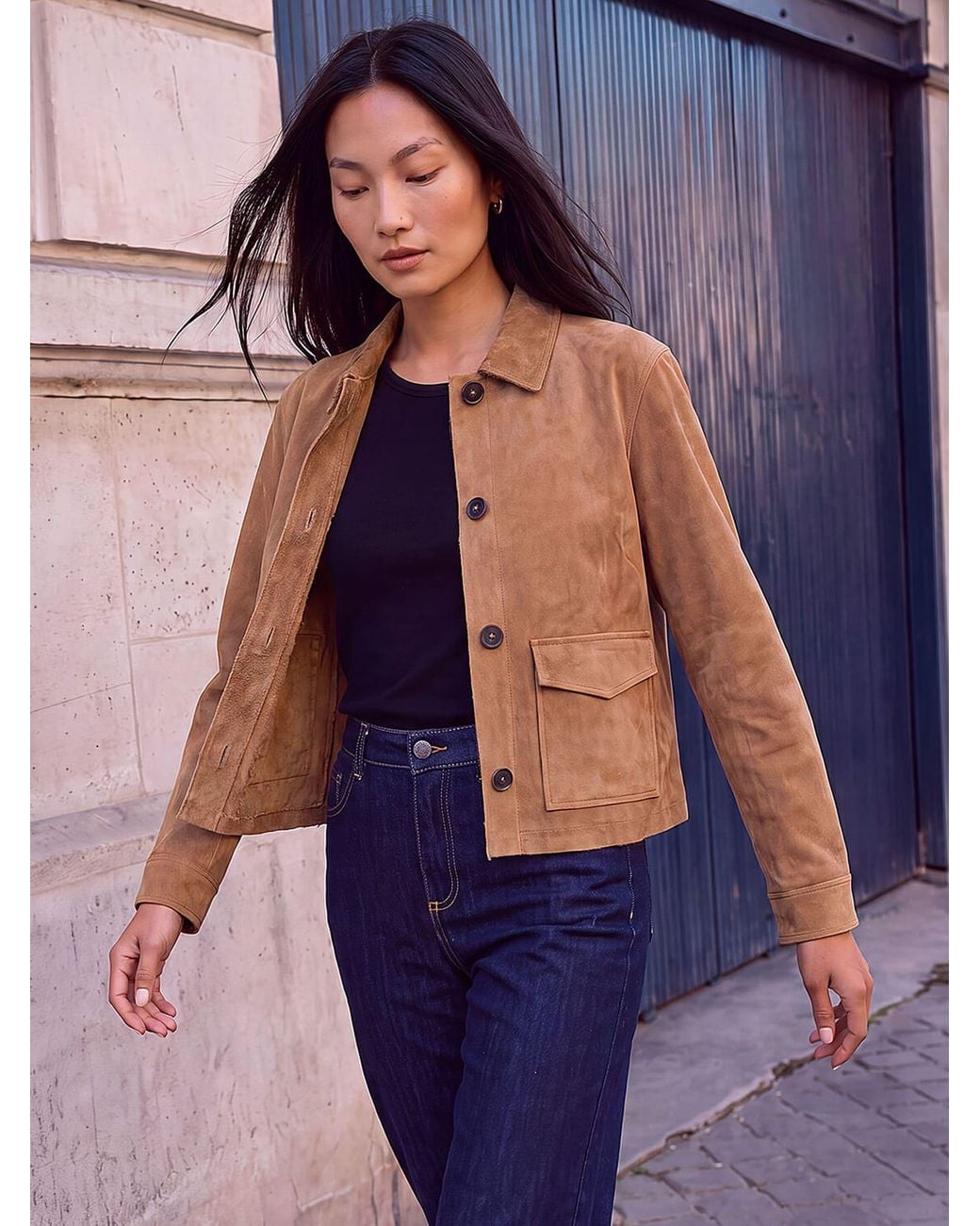 Roman Blue Suedette Button Jacket